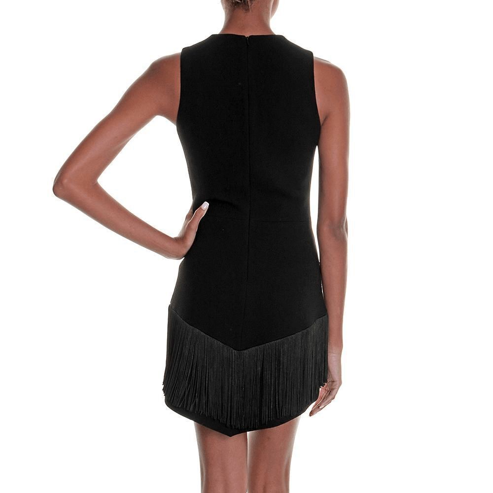 David Koma Black Fringe Trim Triangle Sleeveless Mini Cocktail Dress Size 6 - Picture 6 of 16